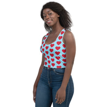Load image into Gallery viewer, &quot;Blue Skies, Red Hearts&quot; Color Block Crop Top
